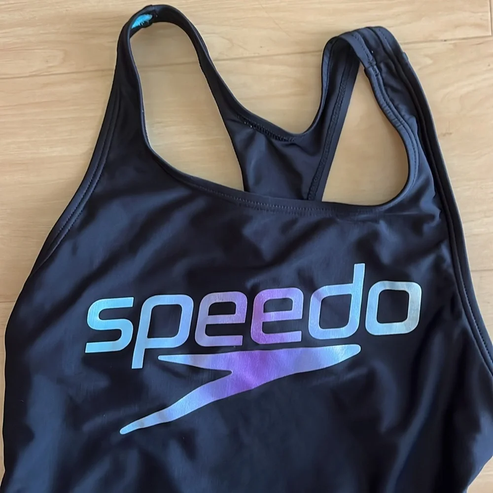 SPEEDO GIRLS PRINTED MEDALIST LOGO ONE PIECE SWIMSUIT SZ 16